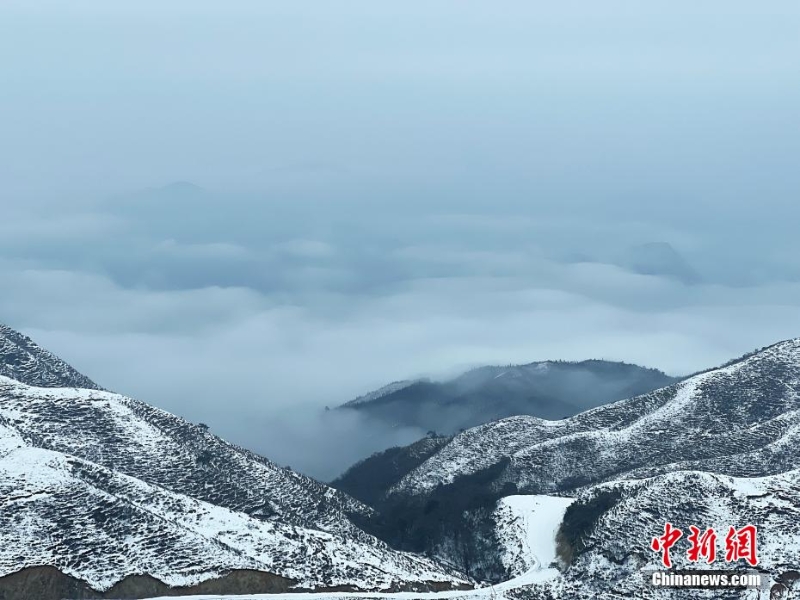 廣西摩天嶺出現(xiàn)雪嶺云海景觀