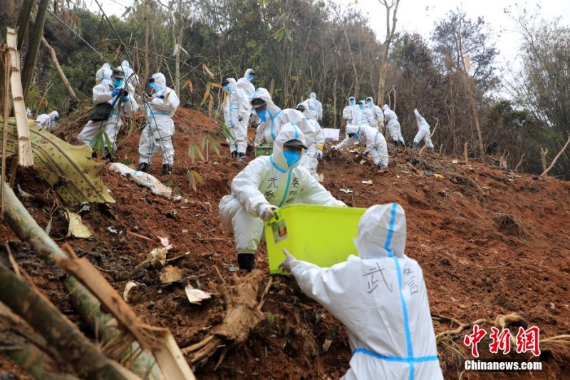 東航墜機(jī)救援現(xiàn)場：武警官兵分批次、分區(qū)域搜索