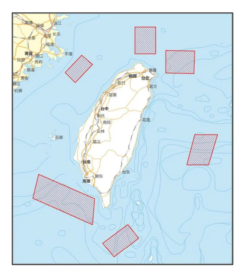 解放軍在臺島周邊的六處?？沼蜻M行重要軍事演訓(xùn)行動。（圖源：新華社）