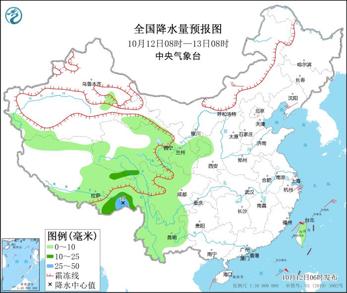 全國降水量預報圖(10月12日08時-13日08時)