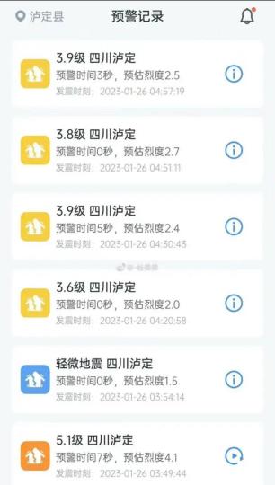 手機(jī)用戶預(yù)警記錄截圖。　成都高新減災(zāi)研究所供圖